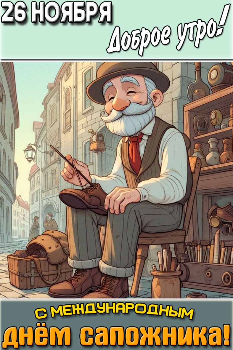 Открытка "26 ноября доброе утро! С Международным днём сапожника!"