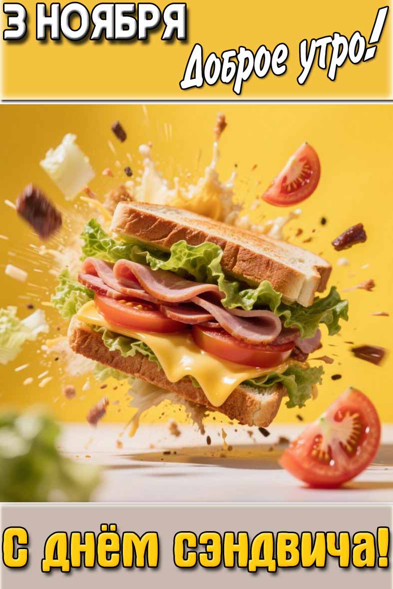 Открытка "3 ноября доброе утро! С днём сэндвича!"