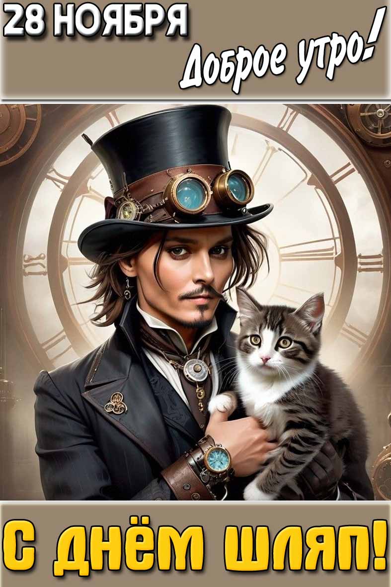 Открытка "28 ноября доброе утро! С днём шляп!"