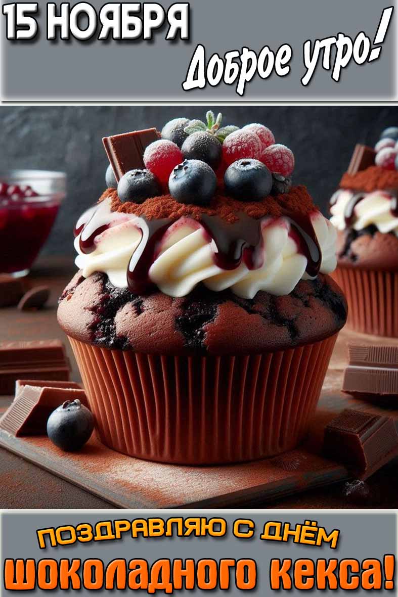 Открытка "15 ноября доброе утро! Поздравляю с днём шоколадного кекса!"