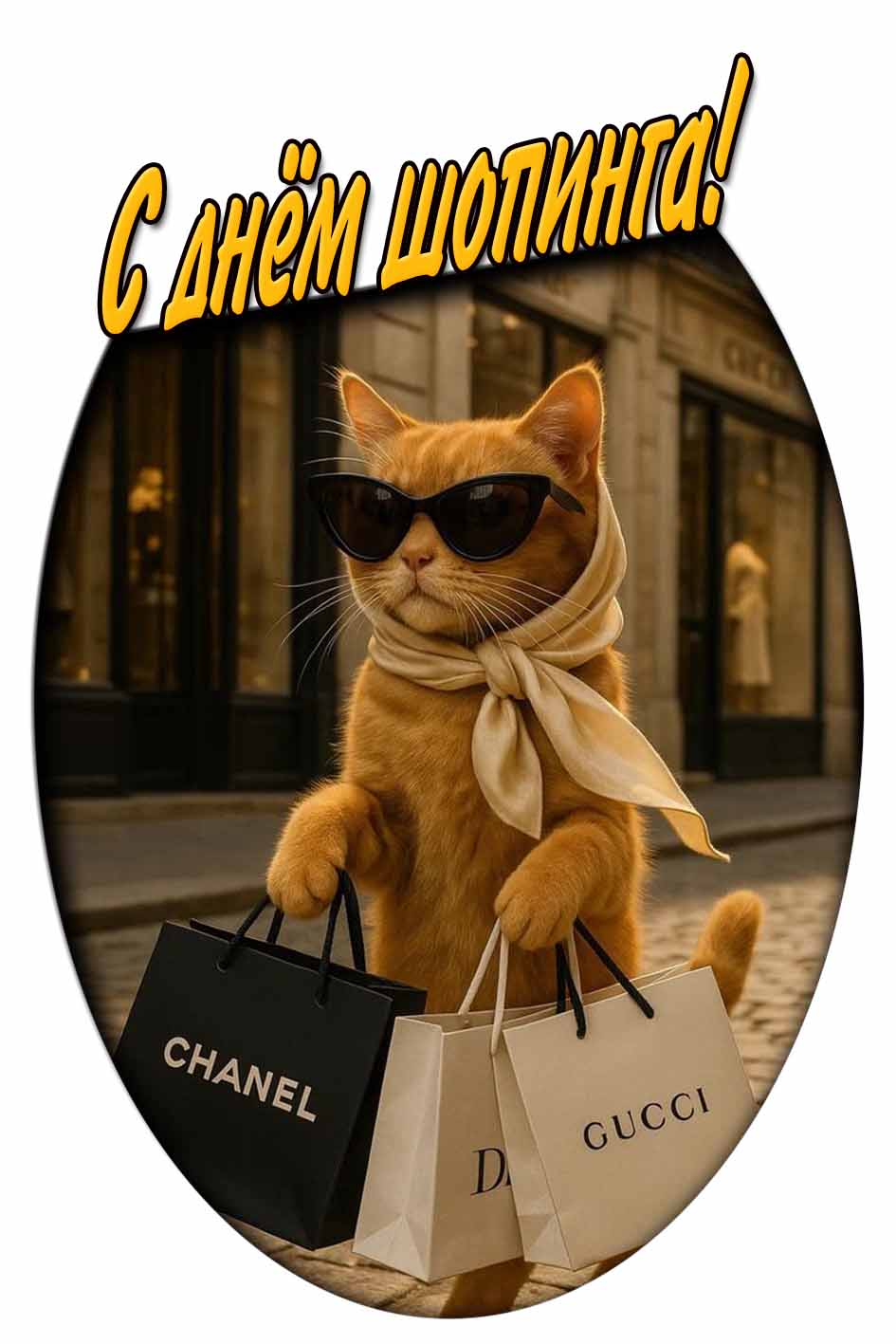 С днём шопинга! - смешная открытка с котом