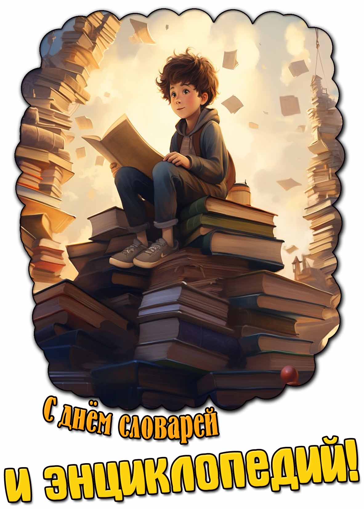 С днём словарей и энциклопедий! - прикольная открытка для детей