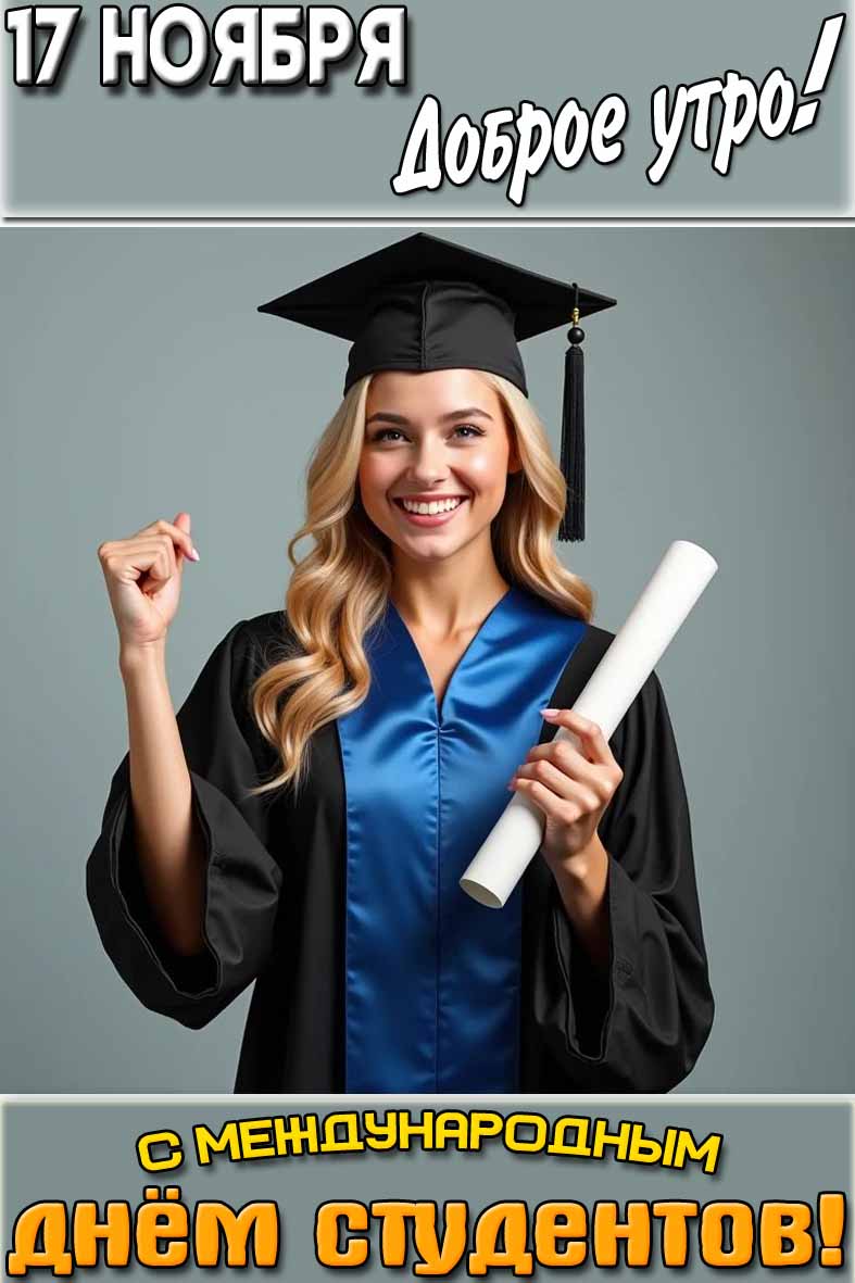 Открытка "17 ноября доброе утро! С Международным днём студентов!"