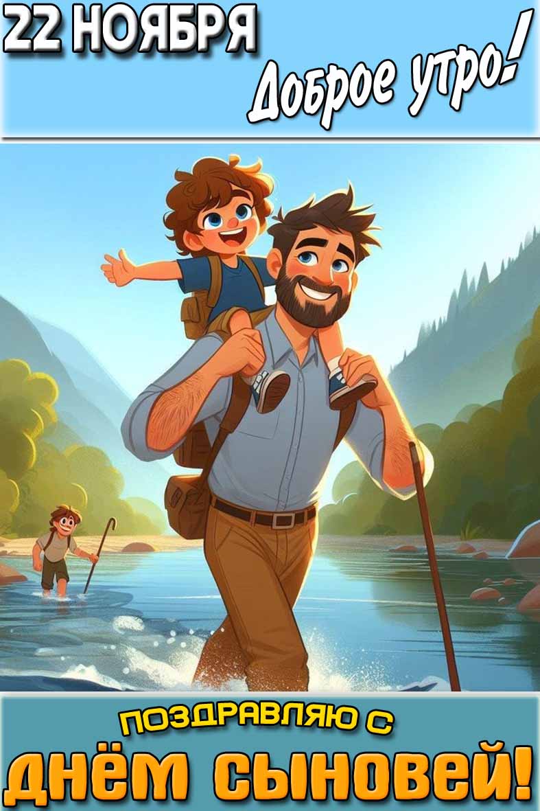 Открытка "22 ноября доброе утро! Поздравляю с днём сыновей!"