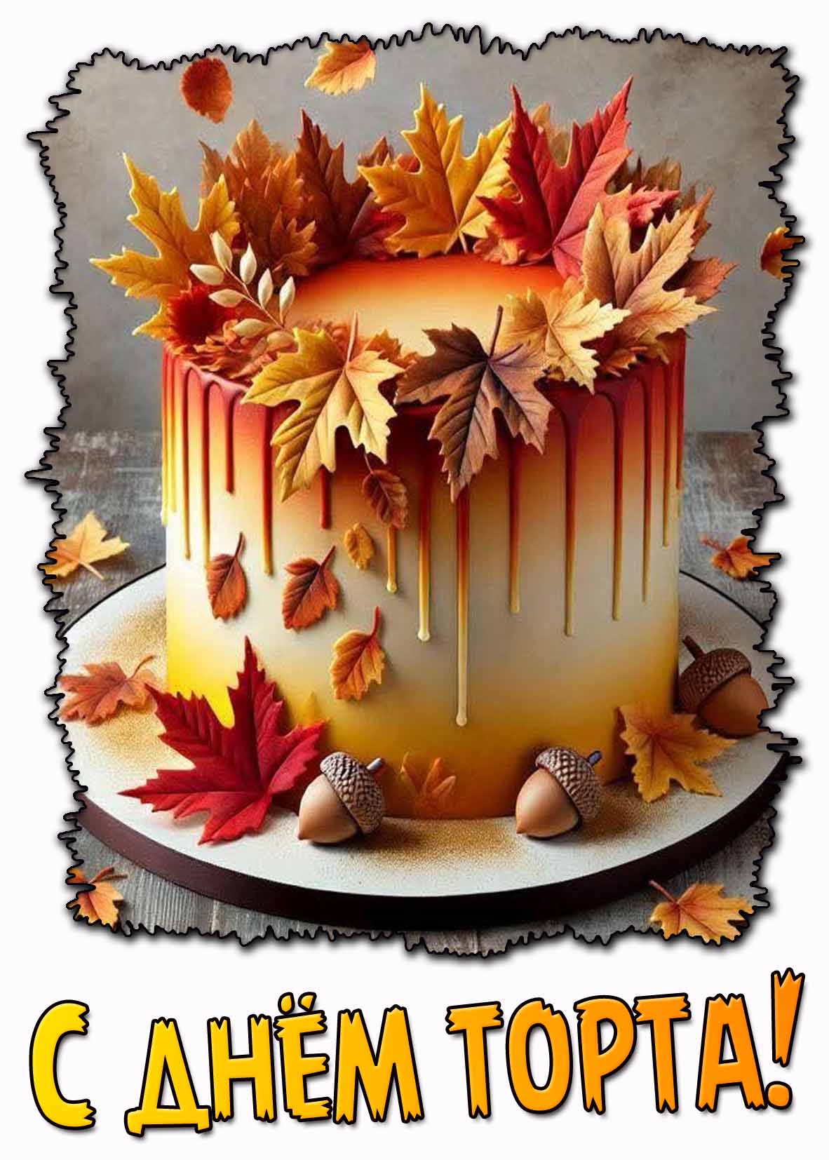 Красивая осенняя открытка с днём торта