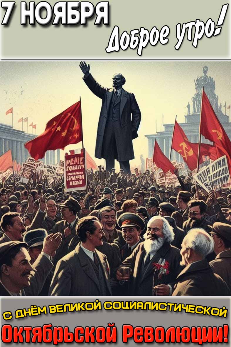 Открытка "7 ноября доброе утро! С днём Великой социалистической Октябрьской Революции!"
