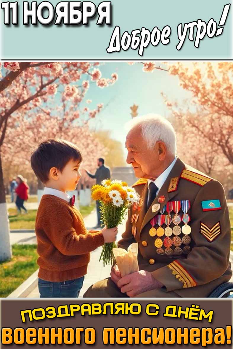 Открытка "11 ноября доброе утро! Поздравляю с днём военного пенсионера!"