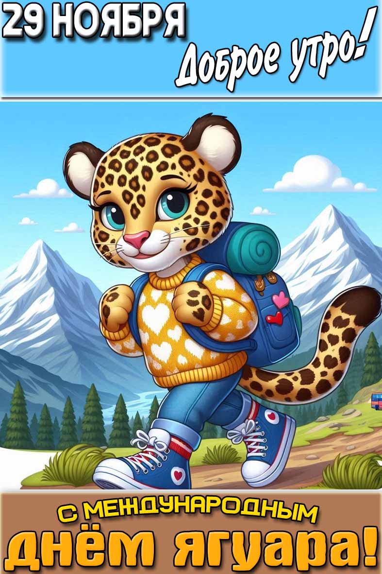 Открытка "29 ноября доброе утро! С Международным днём ягуара!"