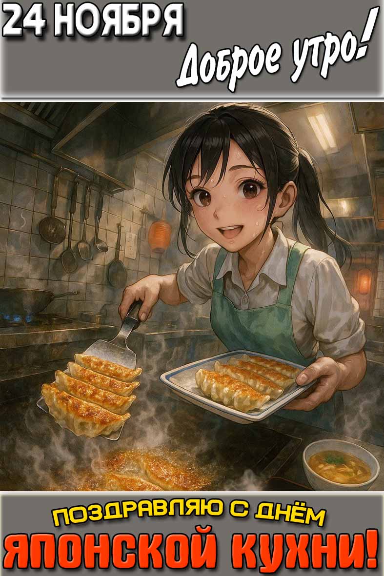 Открытка "24 ноября доброе утро! Поздравляю с днём японской кухни!"