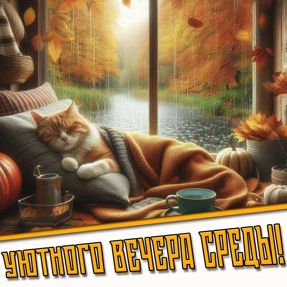 Уютного вечера среды! - осенняя дождливая открытка