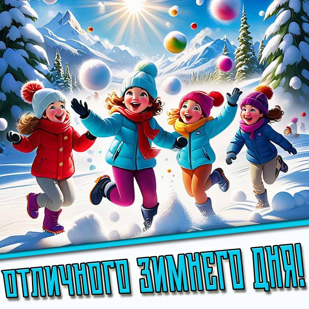 Отличного зимнего дня! - открытка с детьми