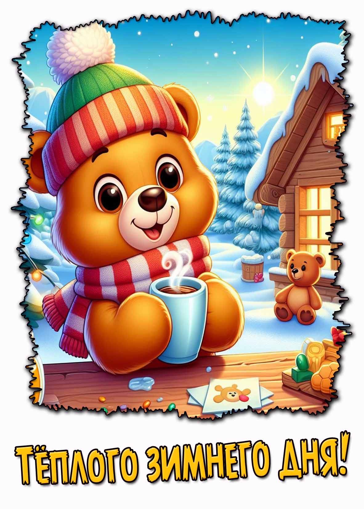 Открытка тёплого зимнего дня