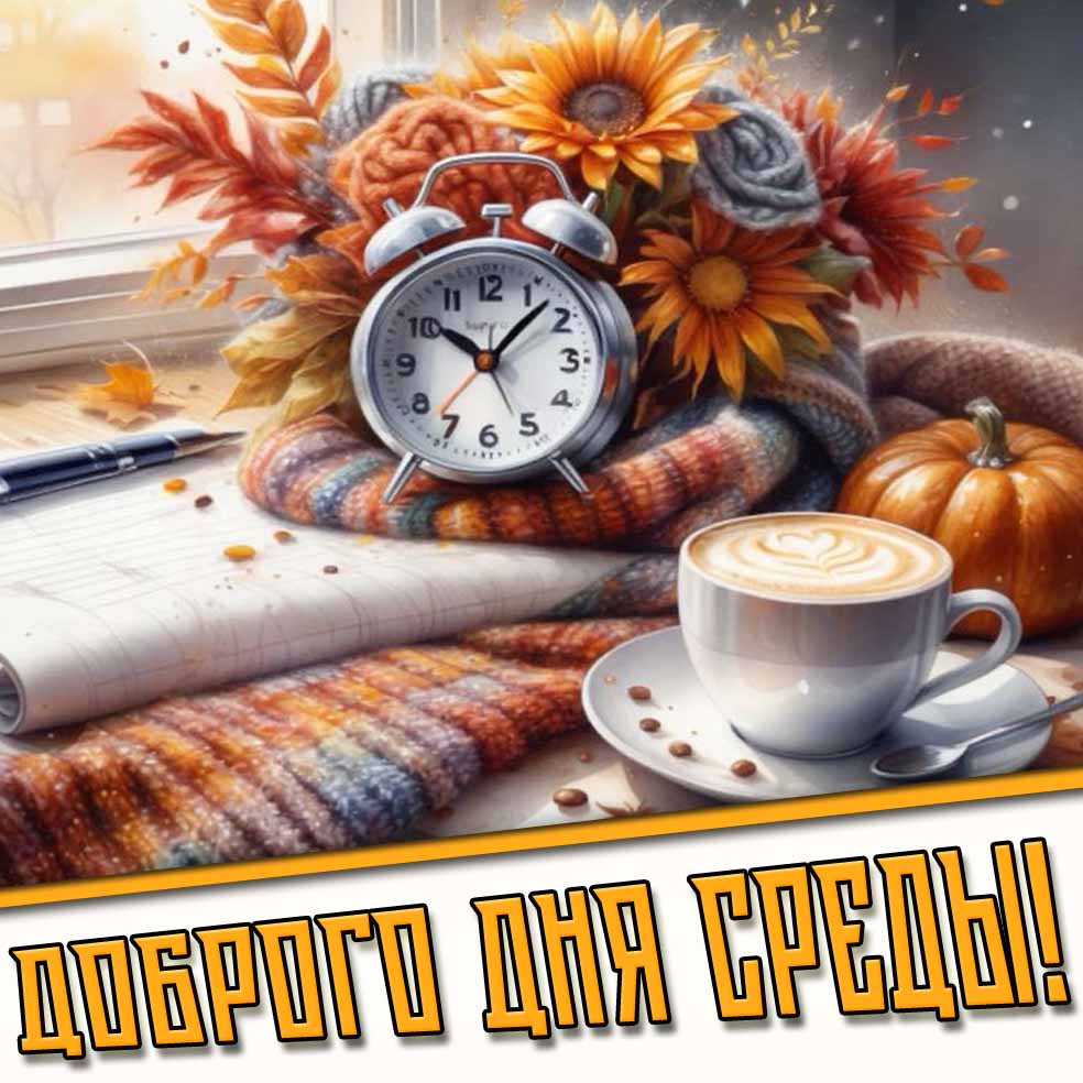 Доброго дня среды! - осенняя открытка с кофе