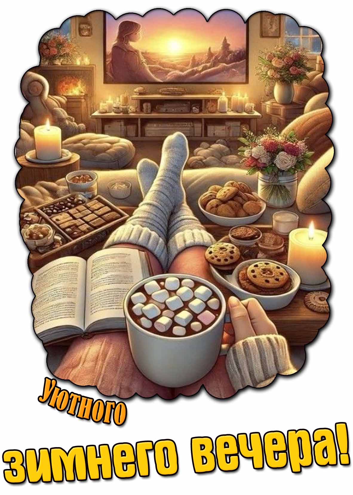 Картинка уютного зимнего вечера