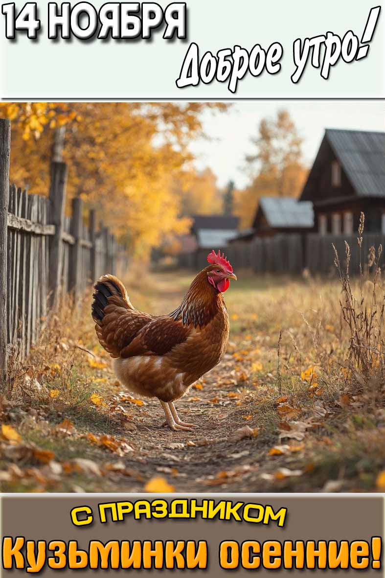 Открытка "14 ноября доброе утро! С праздником Кузьминки осенние!"