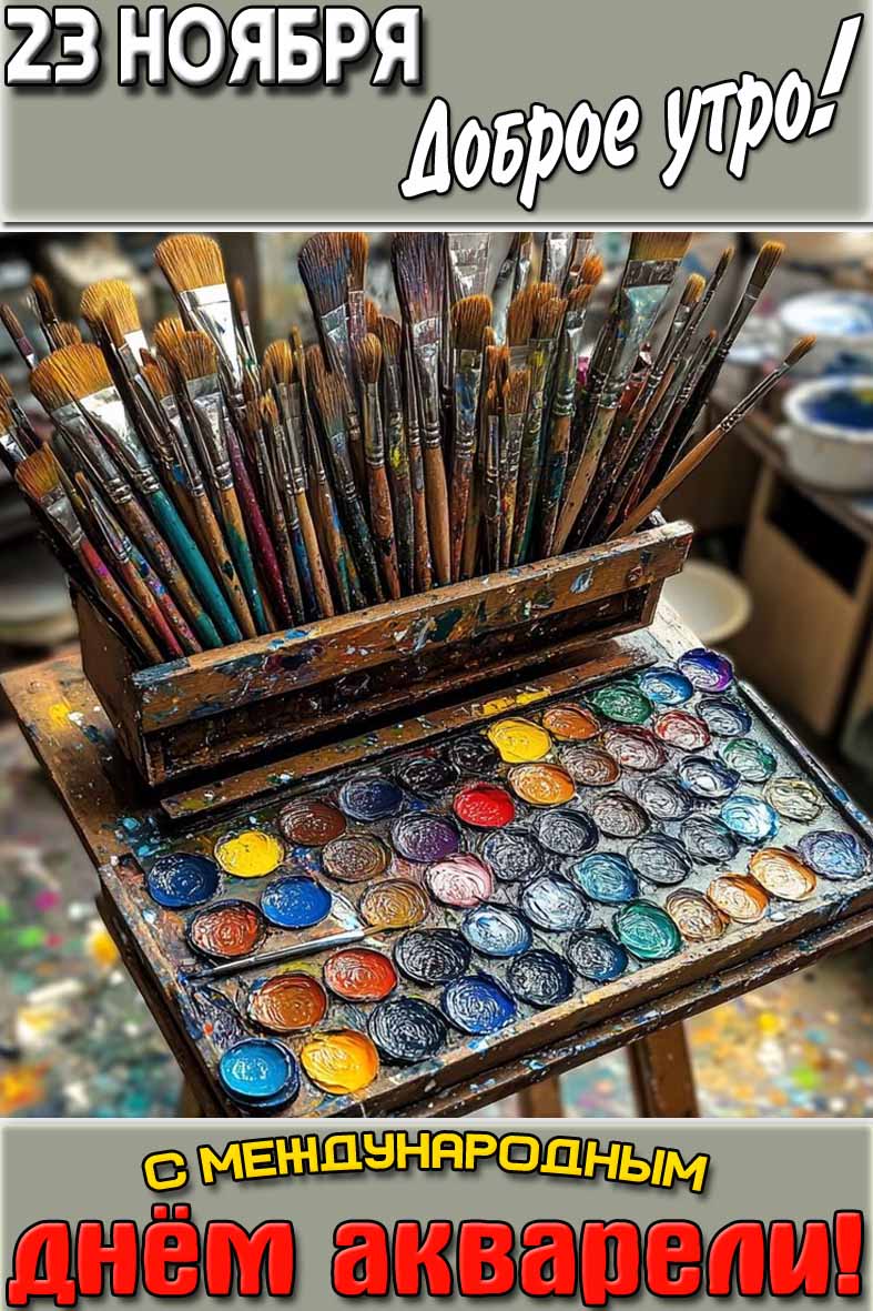 Открытка "23 ноября доброе утро! С Международным днём акварели!"