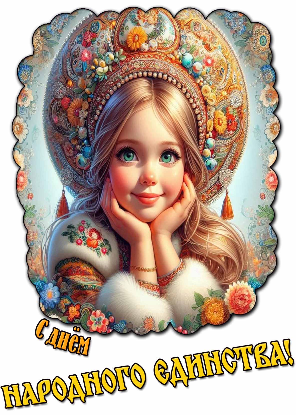 С днём народного единства! - картинка с девушкой в кокошнике