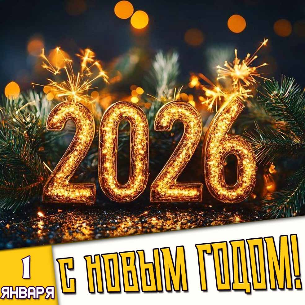 Открытка 1 января - С Новым годом 2026!