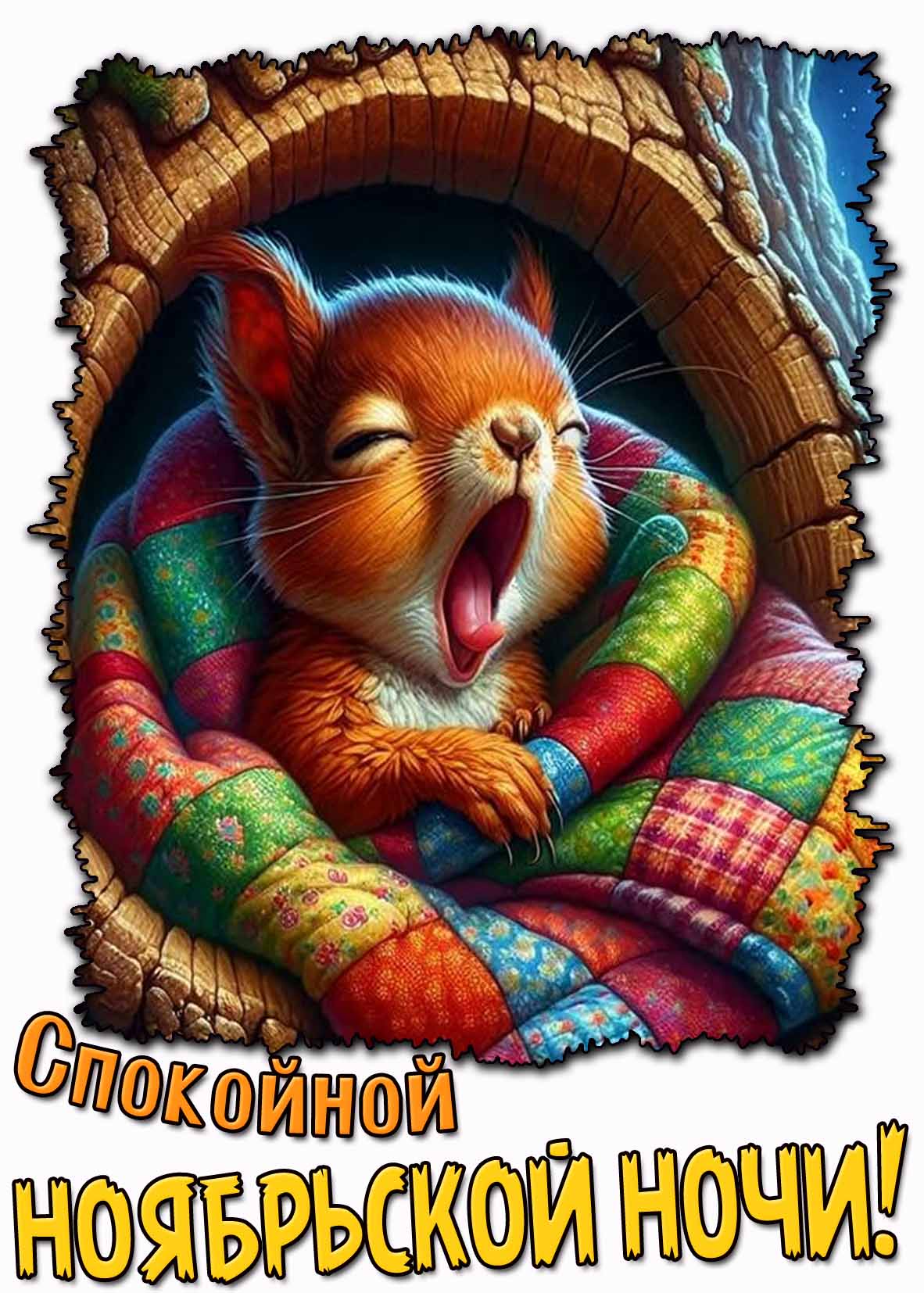 Спокойной ноябрьской ночи! - прикольная картинка с белкой
