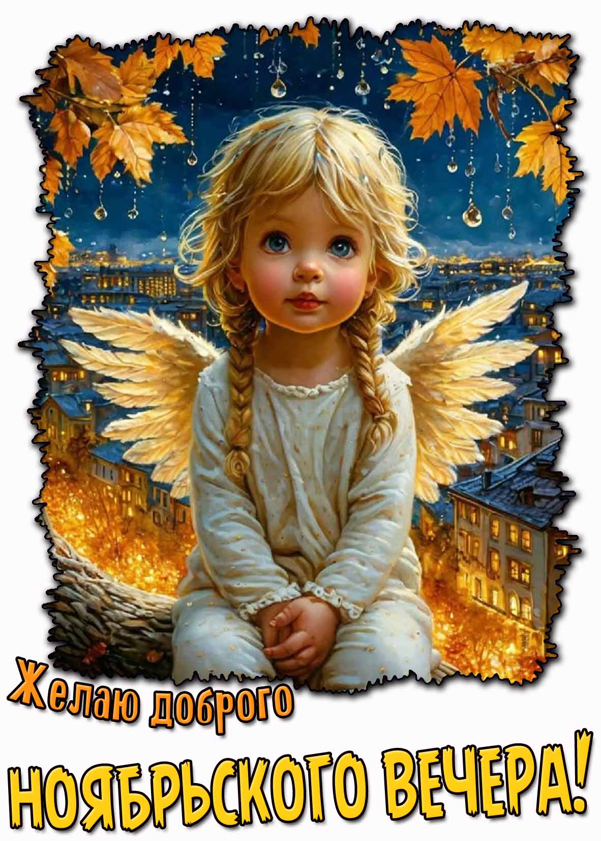 Желаю доброго ноябрьского вечера! - картинка с осенним ангелом