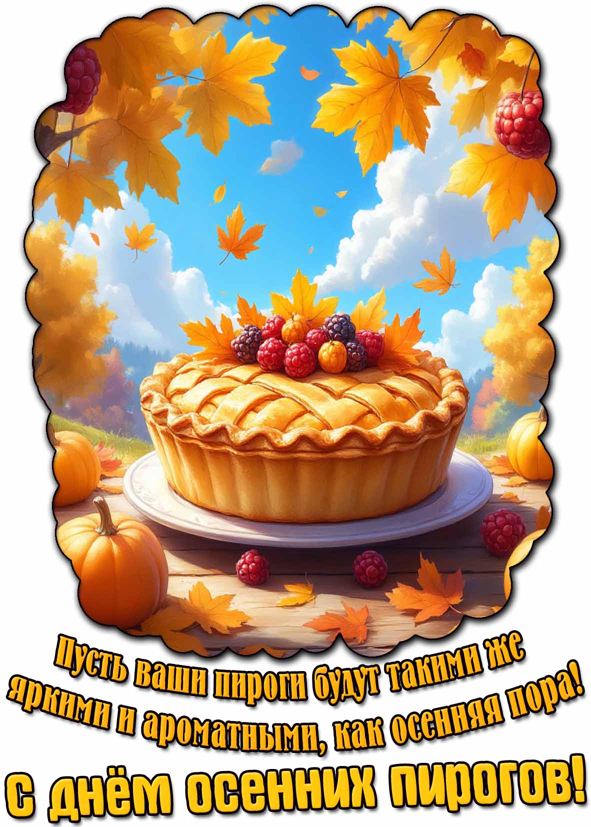 Открытка с пожеланием на день осенних пирогов