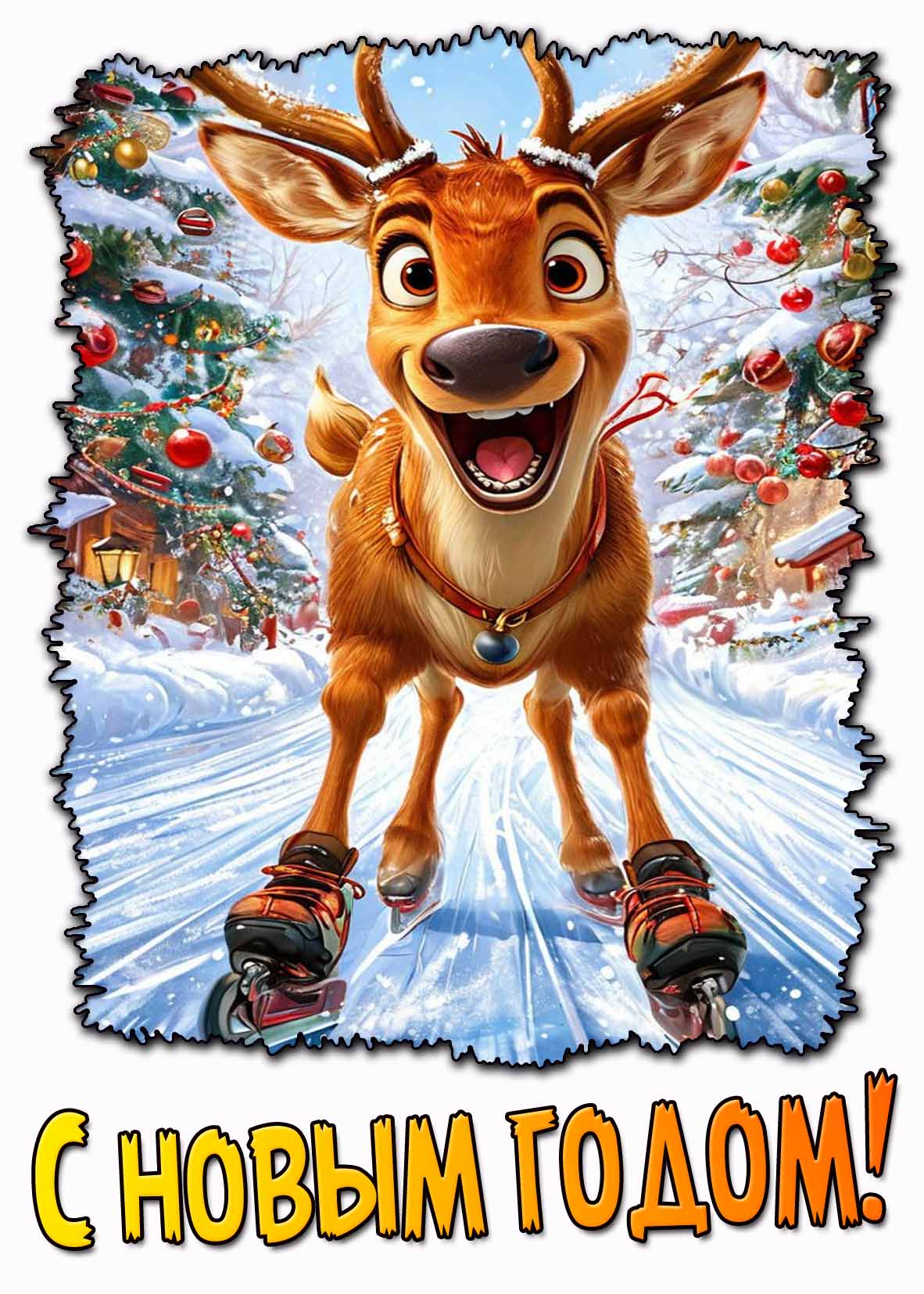 С Новым годом! - прикольная картинка с оленем