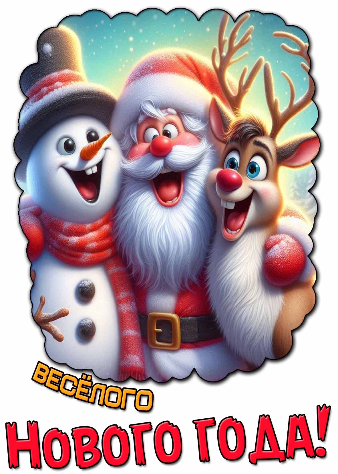 Детская мультяшная картинка весёлого Нового года