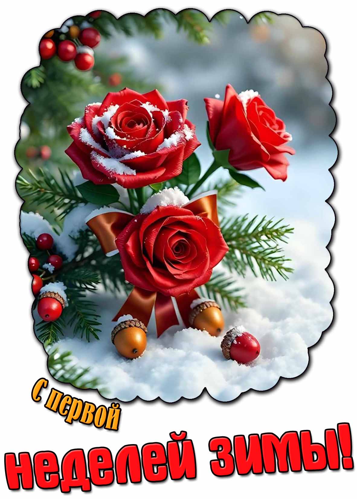 Красивая открытка с первой неделей зимы