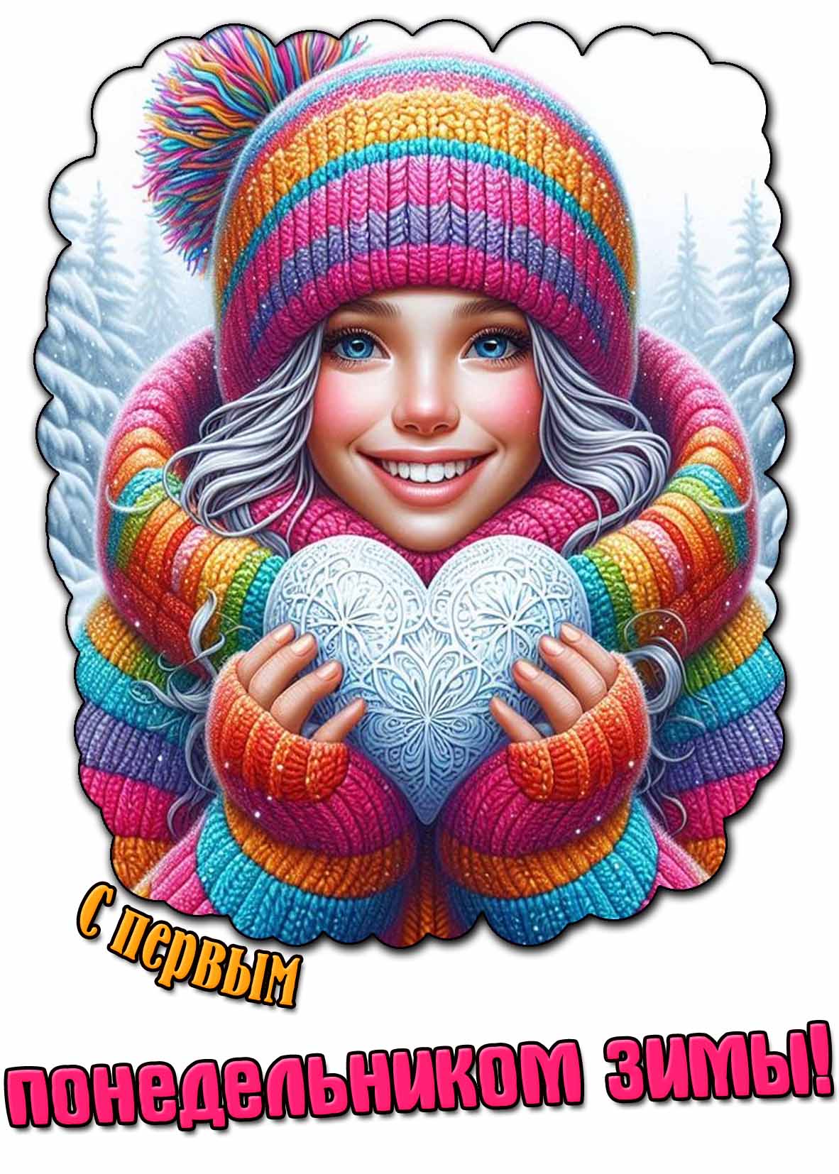 Красивая открытка с первым понедельником зимы