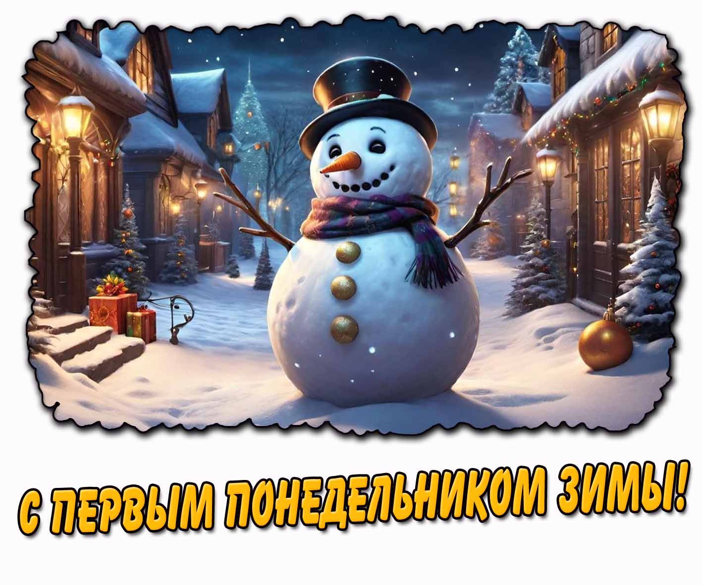 С первым понедельником зимы! - картинка со снеговиком