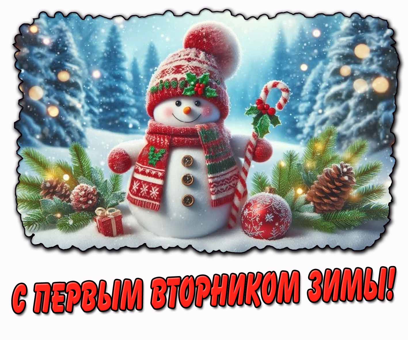 С первым вторником зимы! - картинка со снеговиком