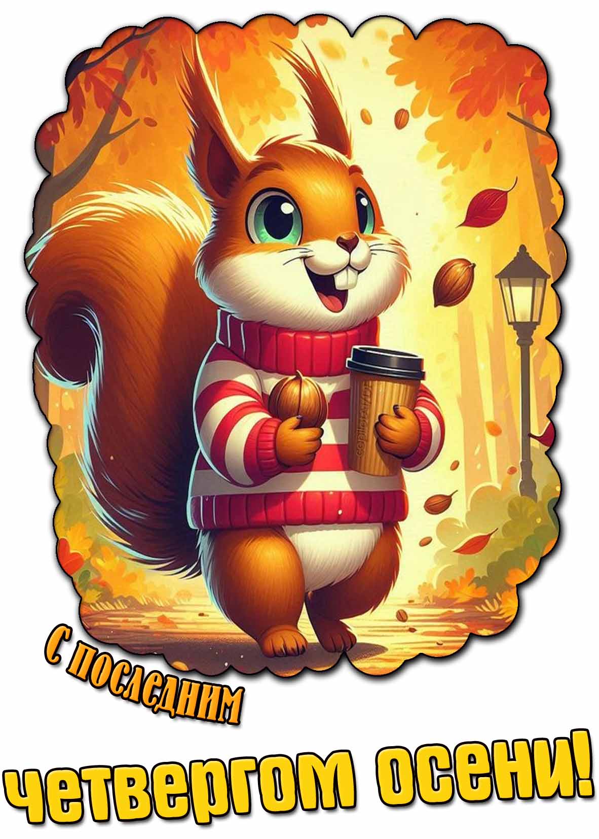 Прикольная открытка с последним четвергом осени