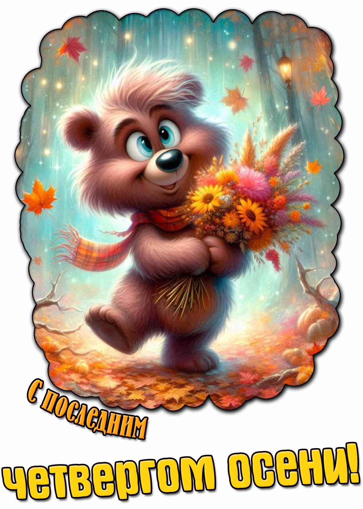 Мультяшная открытка с последним четвергом осени