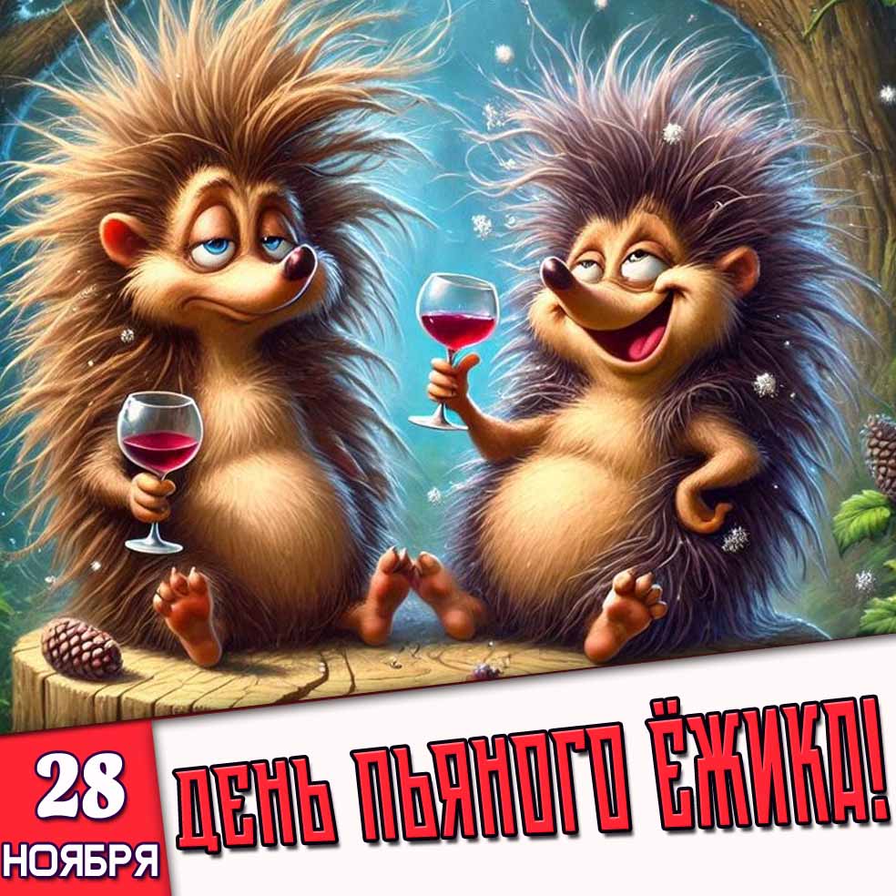 Открытка день пьяного ёжика - 28 ноября