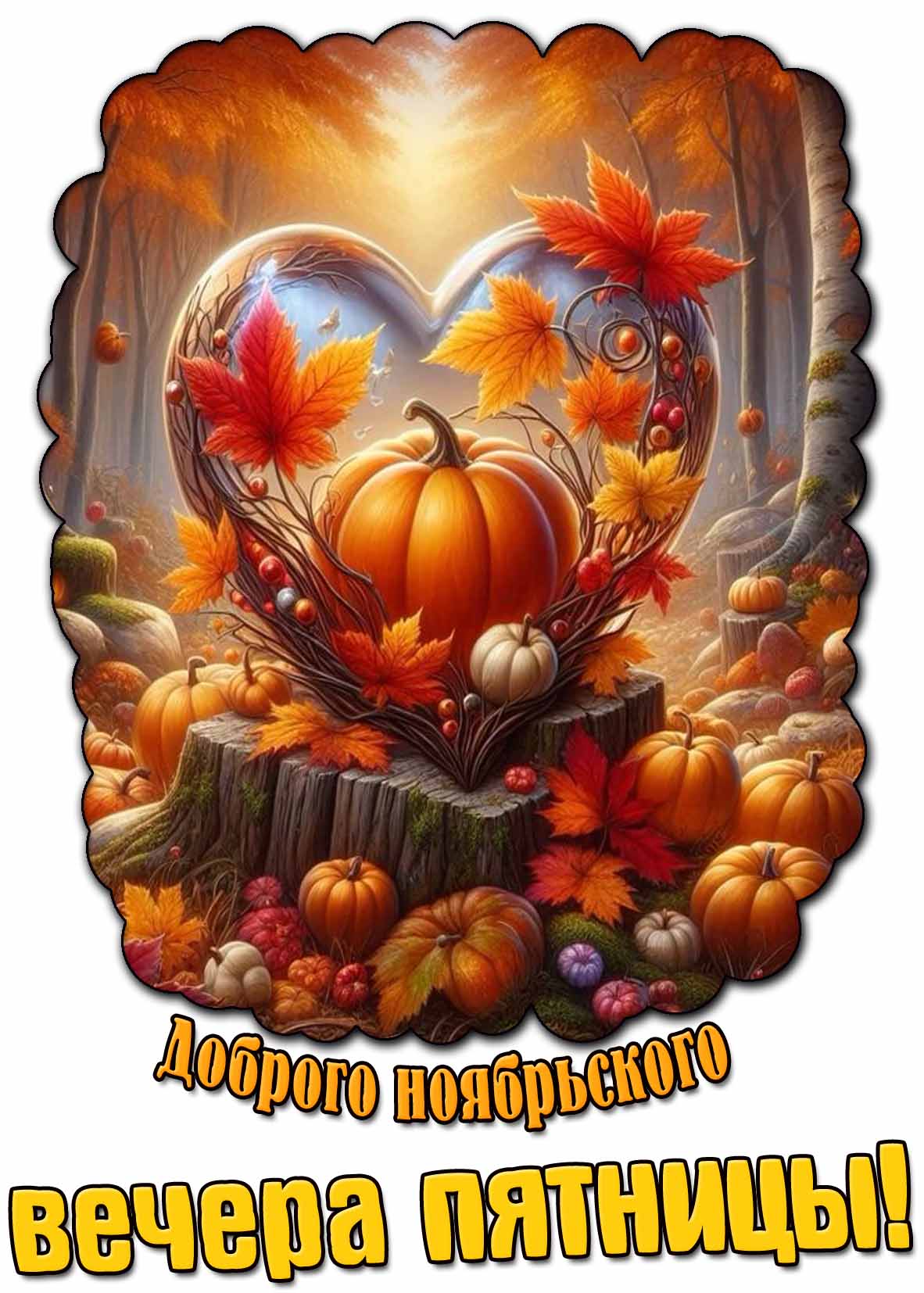 Открытка доброго ноябрьского вечера пятницы