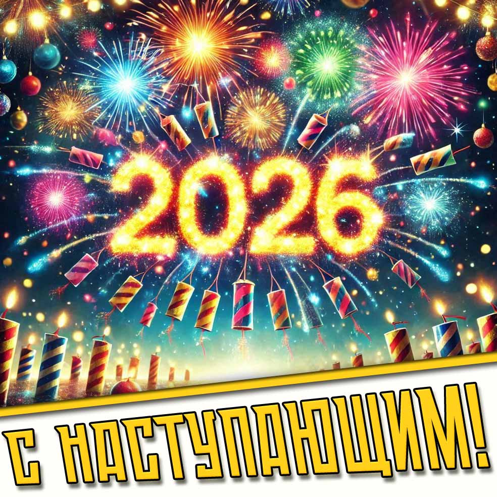 С наступающим 2026! - открытка с салютом