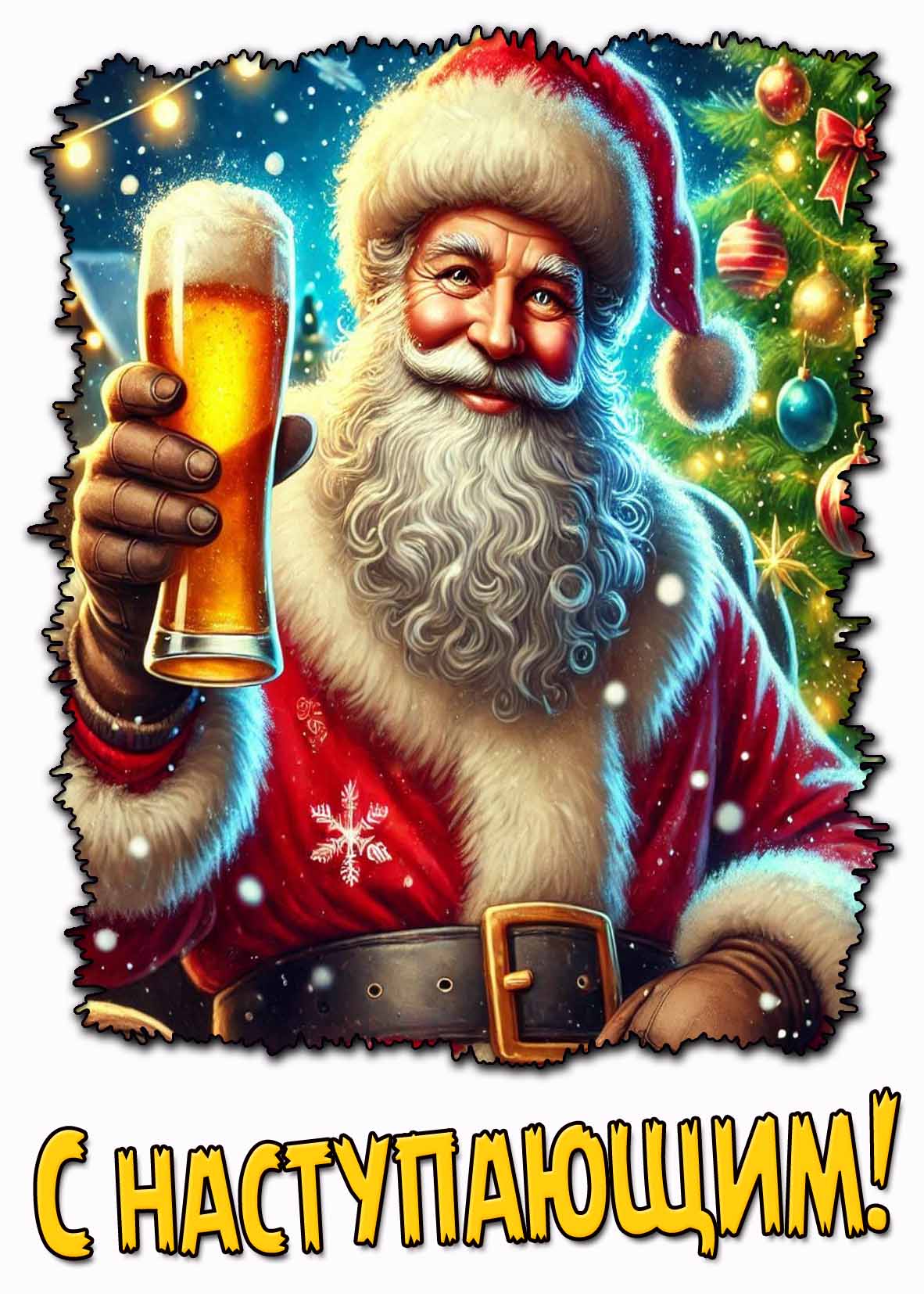 С наступающим! - открытка с Санта Клаусом с бокалом пива