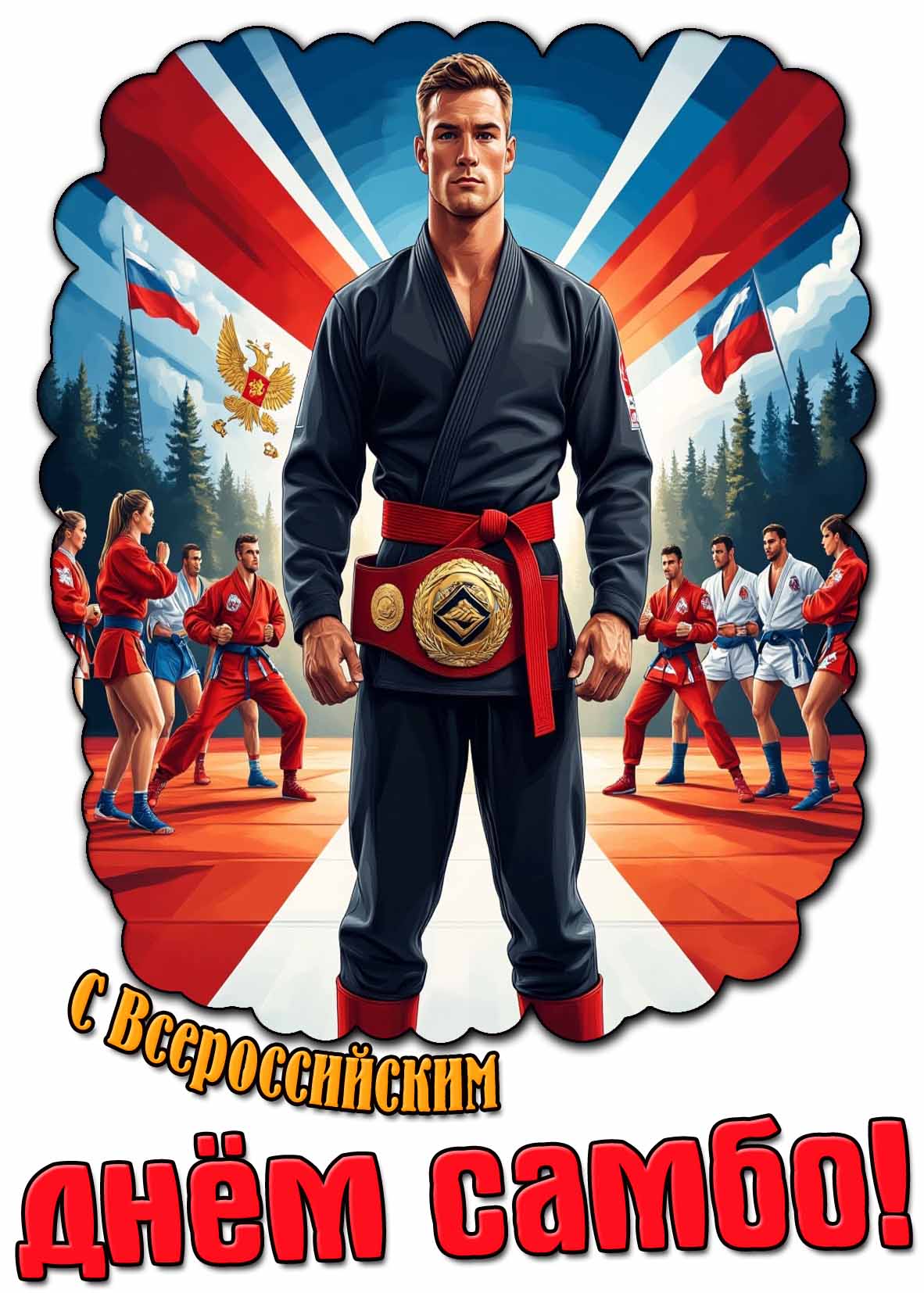 Красивая открытка с Всероссийским днём самбо
