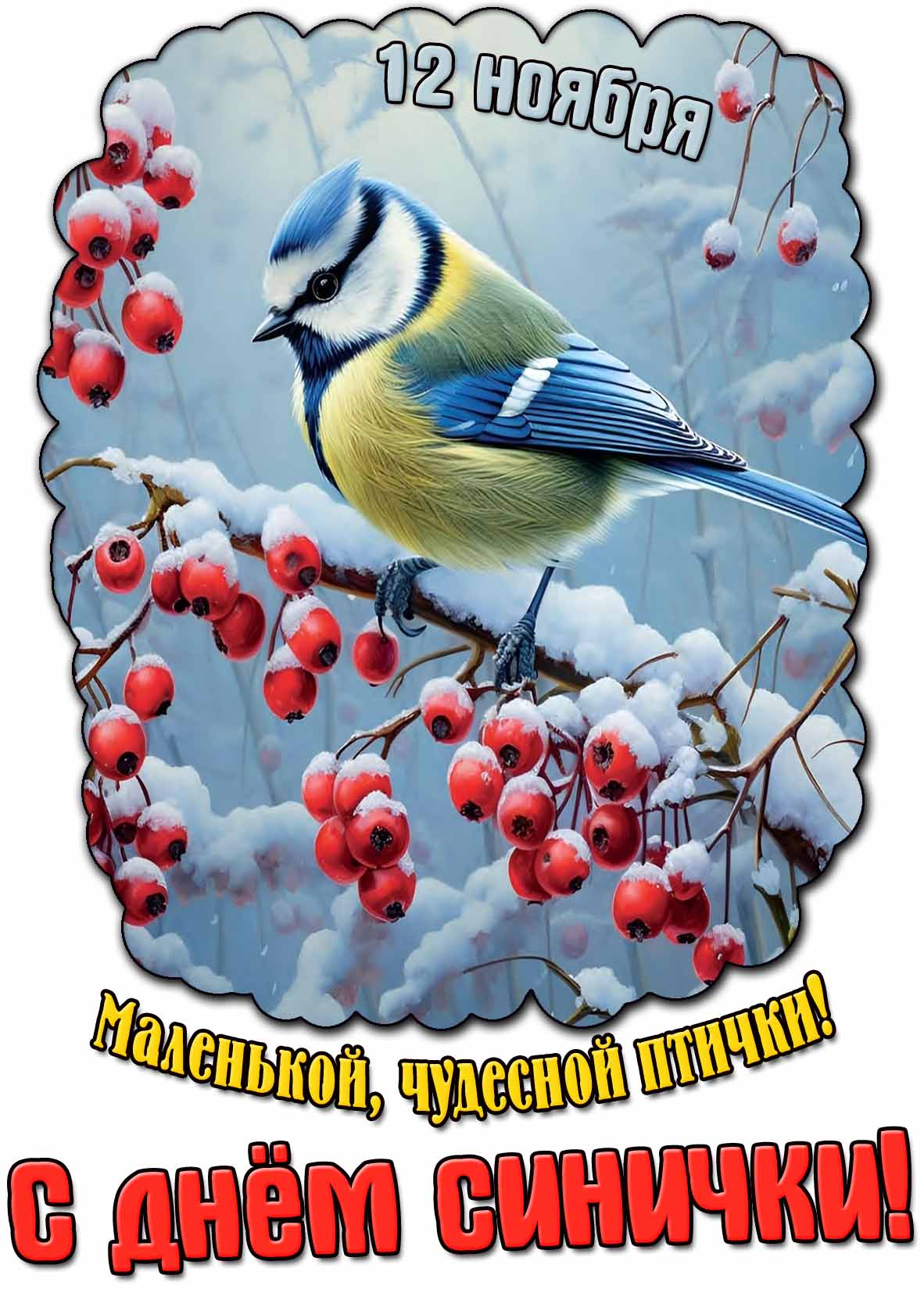 Открытка - поздравление "С днём синички! Маленькой, чудесной птички!" - 12 ноября