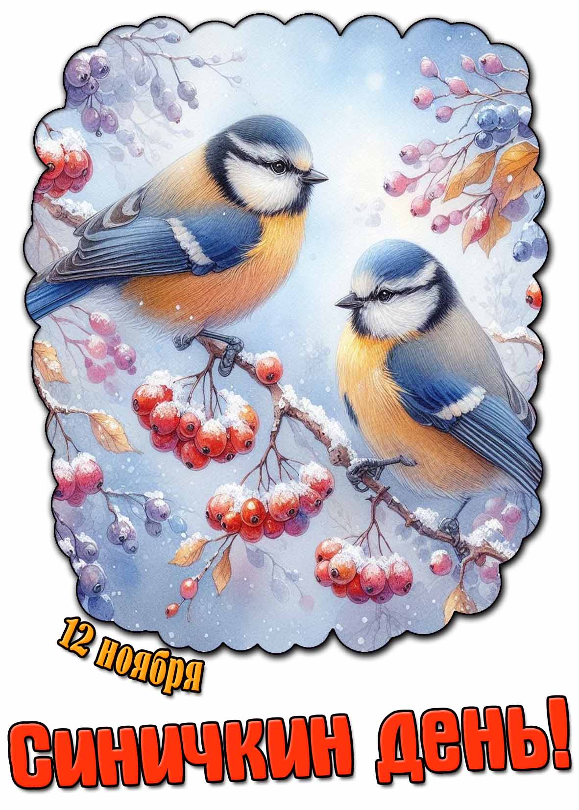 Красивая открытка на Синичкин день - 12 ноября