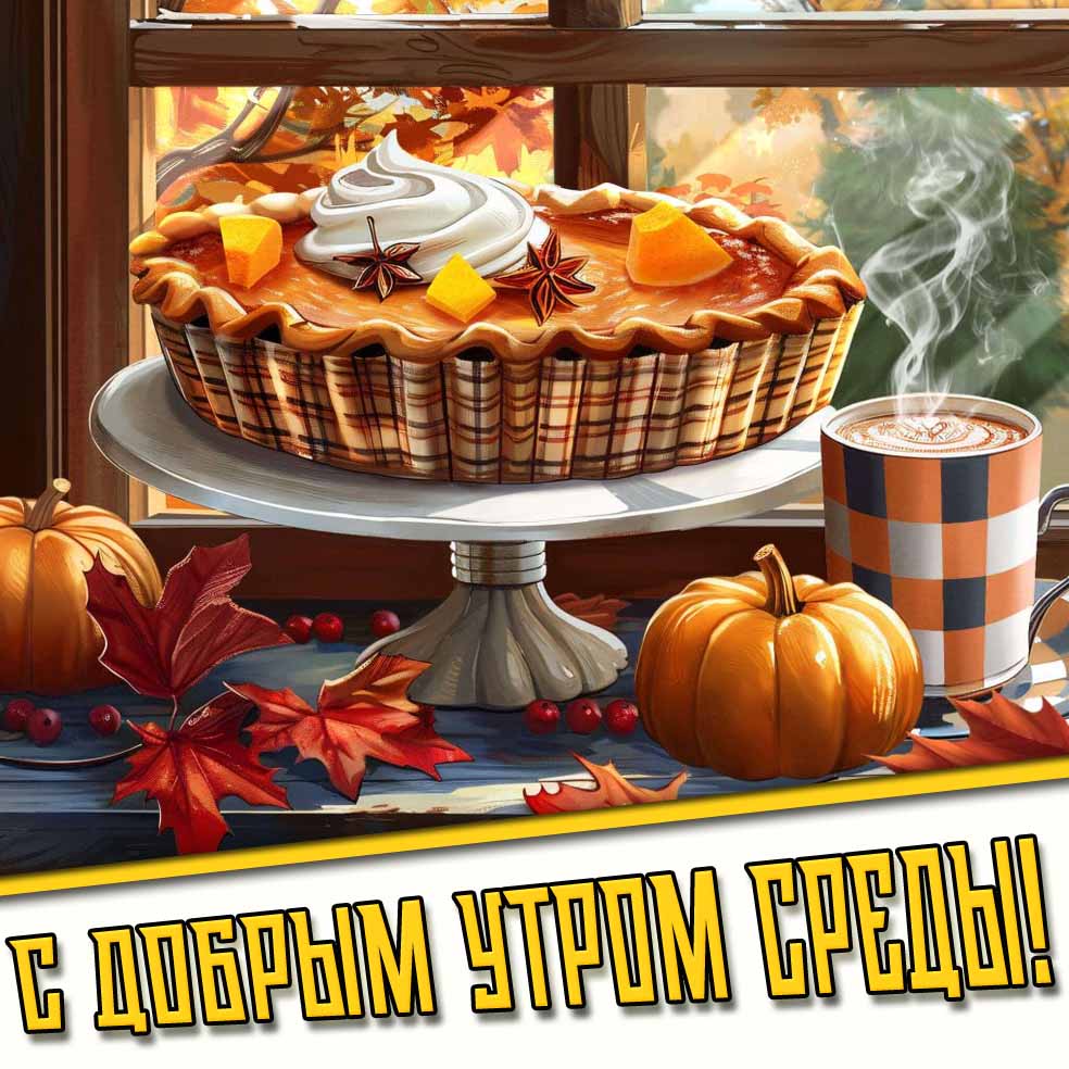 С добрым утром среды! - открытка с осенним пирогом