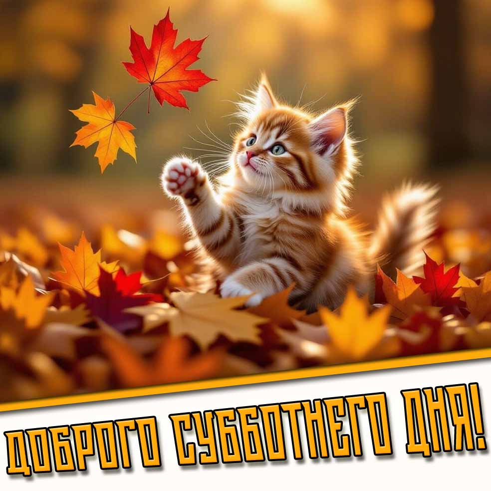 Доброго субботнего дня! - осенняя открытка с котиком