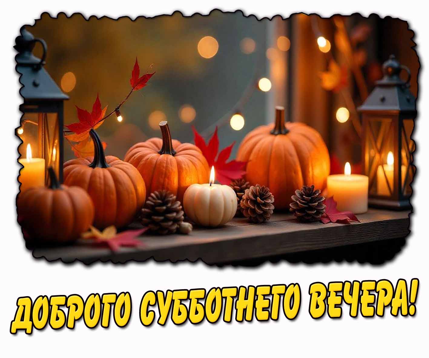 Доброго субботнего вечера! - осенняя открытка с тыквами