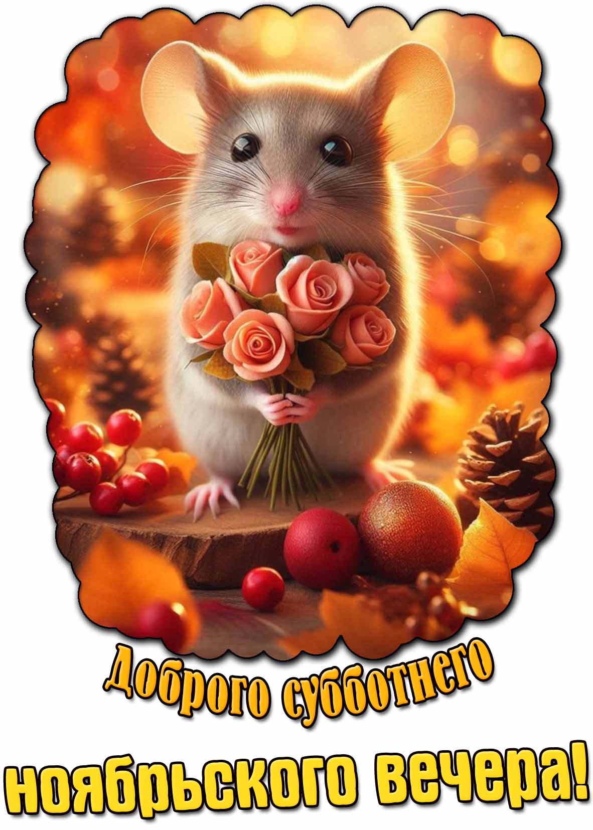Открытка доброго субботнего ноябрьского вечера