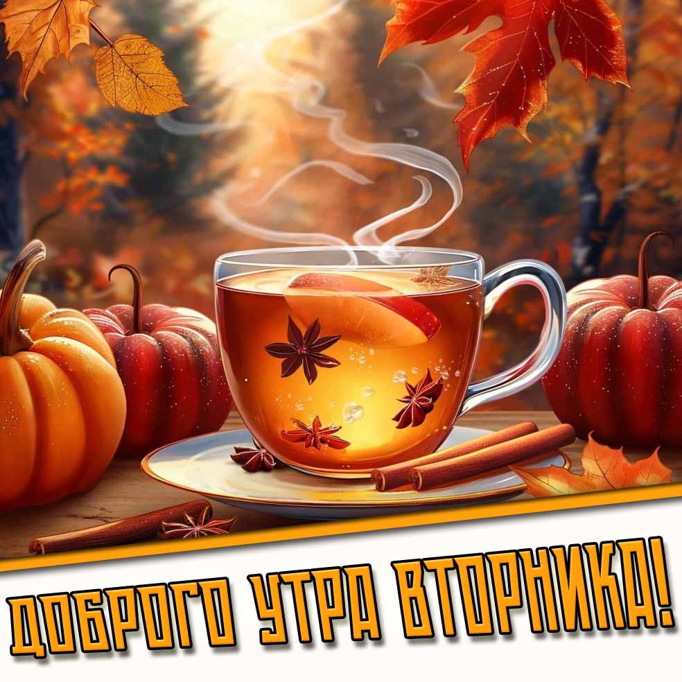 Доброго утра вторника! - осенняя картинка с чаем