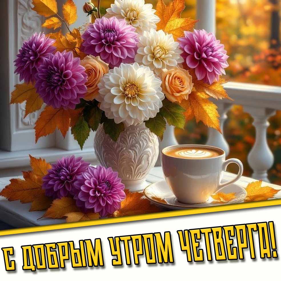 С добрым утром четверга! - открытка с осенним букетом