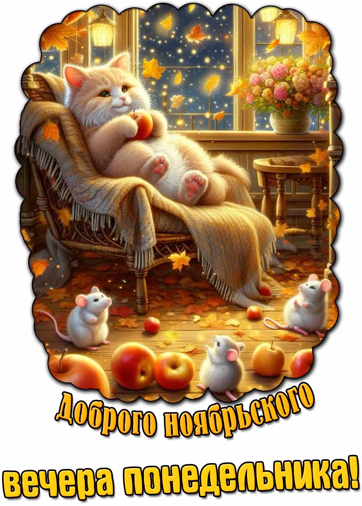 Открытка доброго ноябрьского вечера понедельника