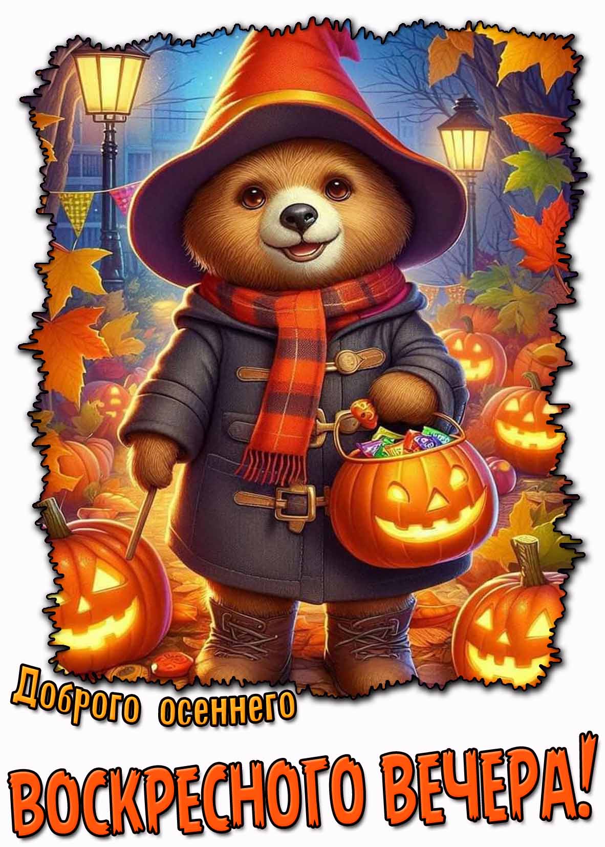 Открытка доброго осеннего воскресного вечера