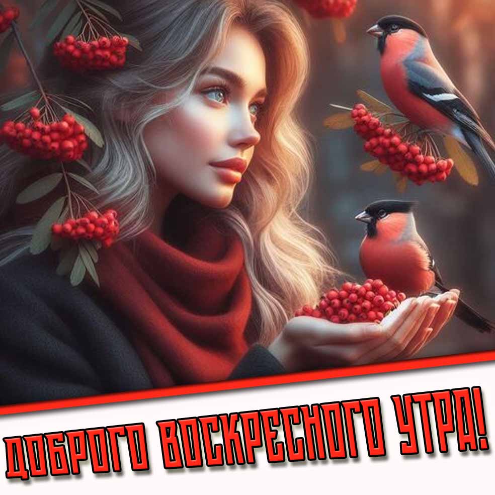 Доброго воскресного утра! - осенняя открытка с девушкой