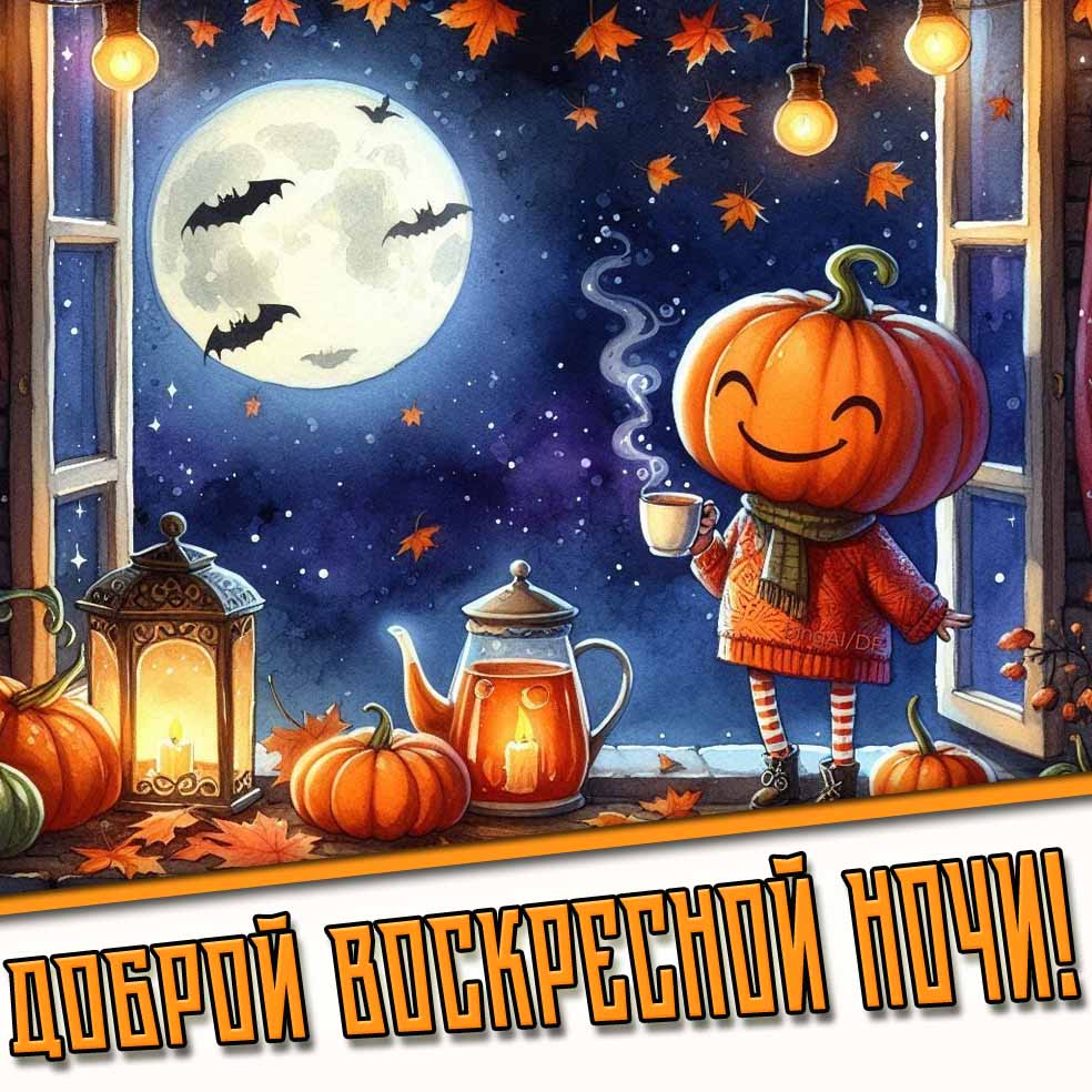 Прикольная осенняя открытка доброй воскресной ночи